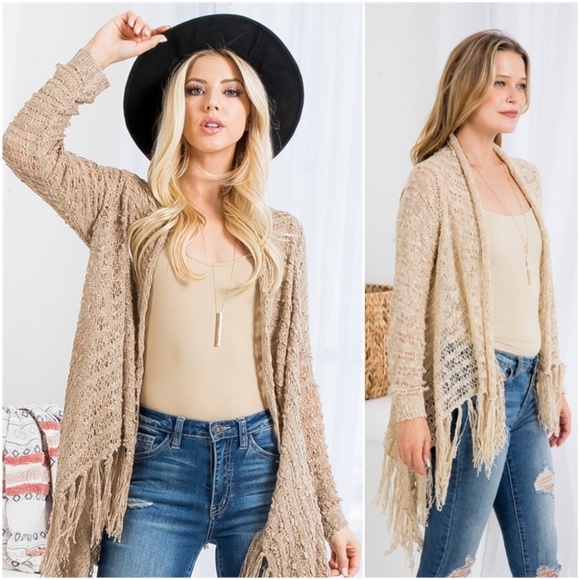 #12 Mocha fringe cardigan sweater - Picture 3 of 15
